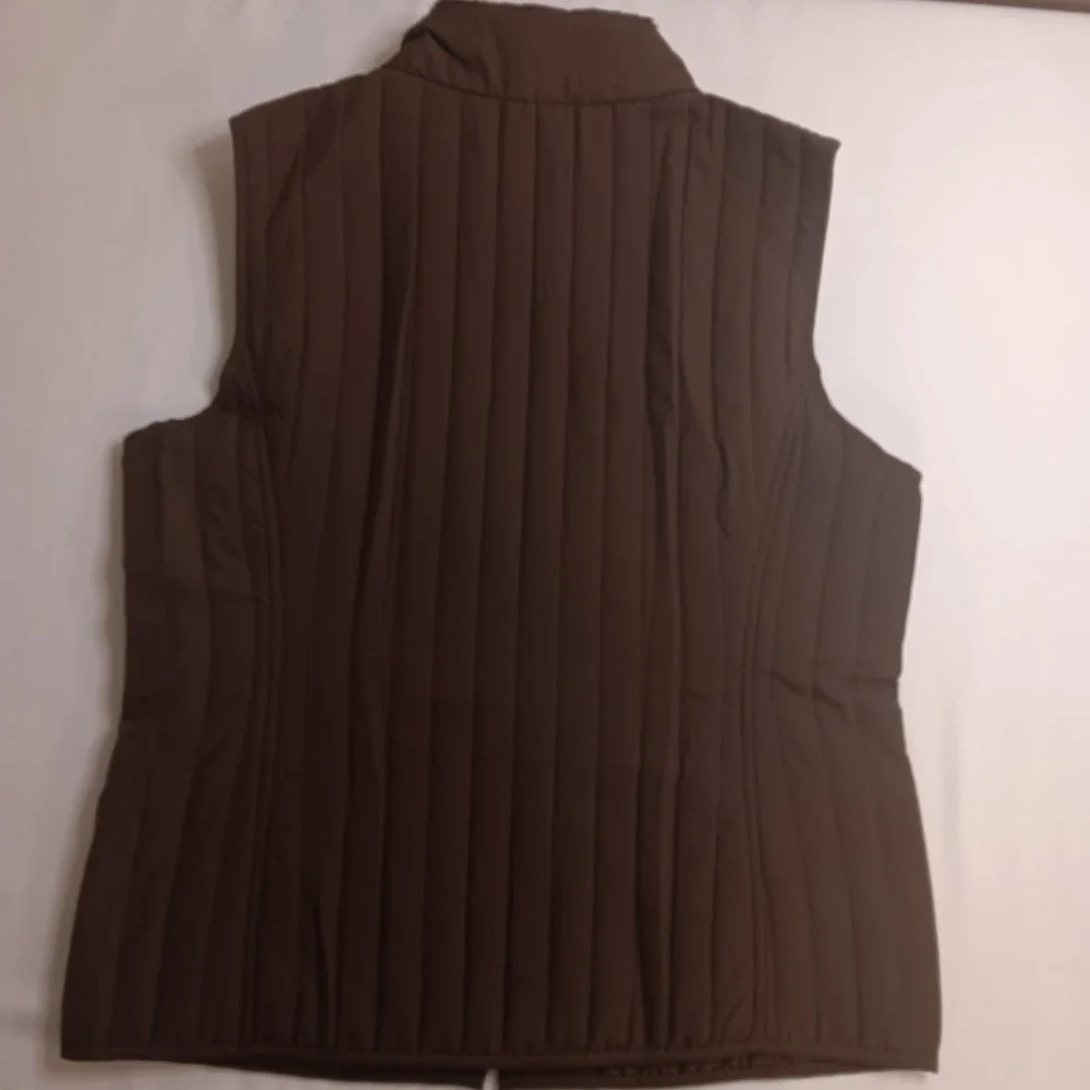 EP Pro Women's Brown Quilted Faux Fur Collar Vest Size M Lightweight Zip Pockets